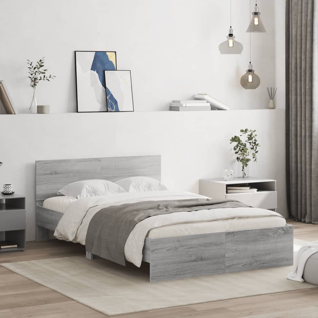 vidaXL Bed Frame with Headboard Grey Sonoma 135x190 cm