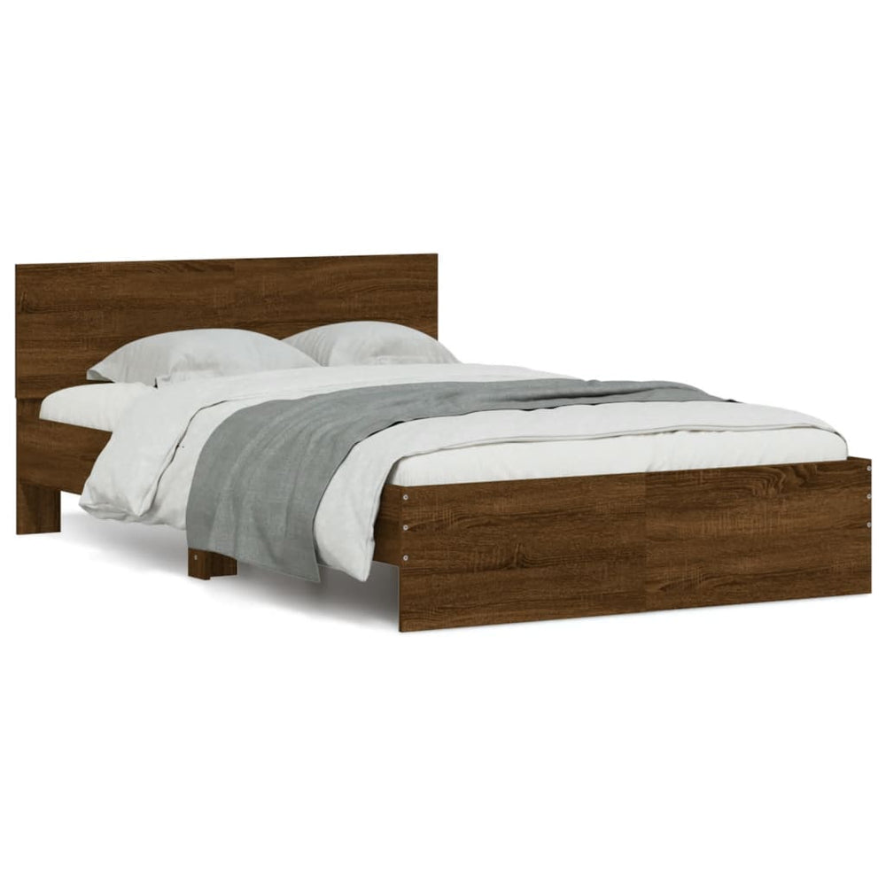vidaXL Bed Frame with Headboard Brown Oak-Look 135x190 cm