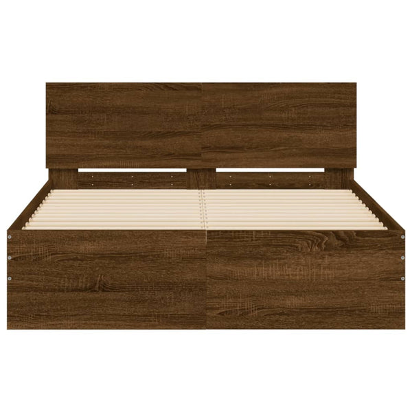 vidaXL Bed Frame with Headboard Brown Oak-Look 135x190 cm