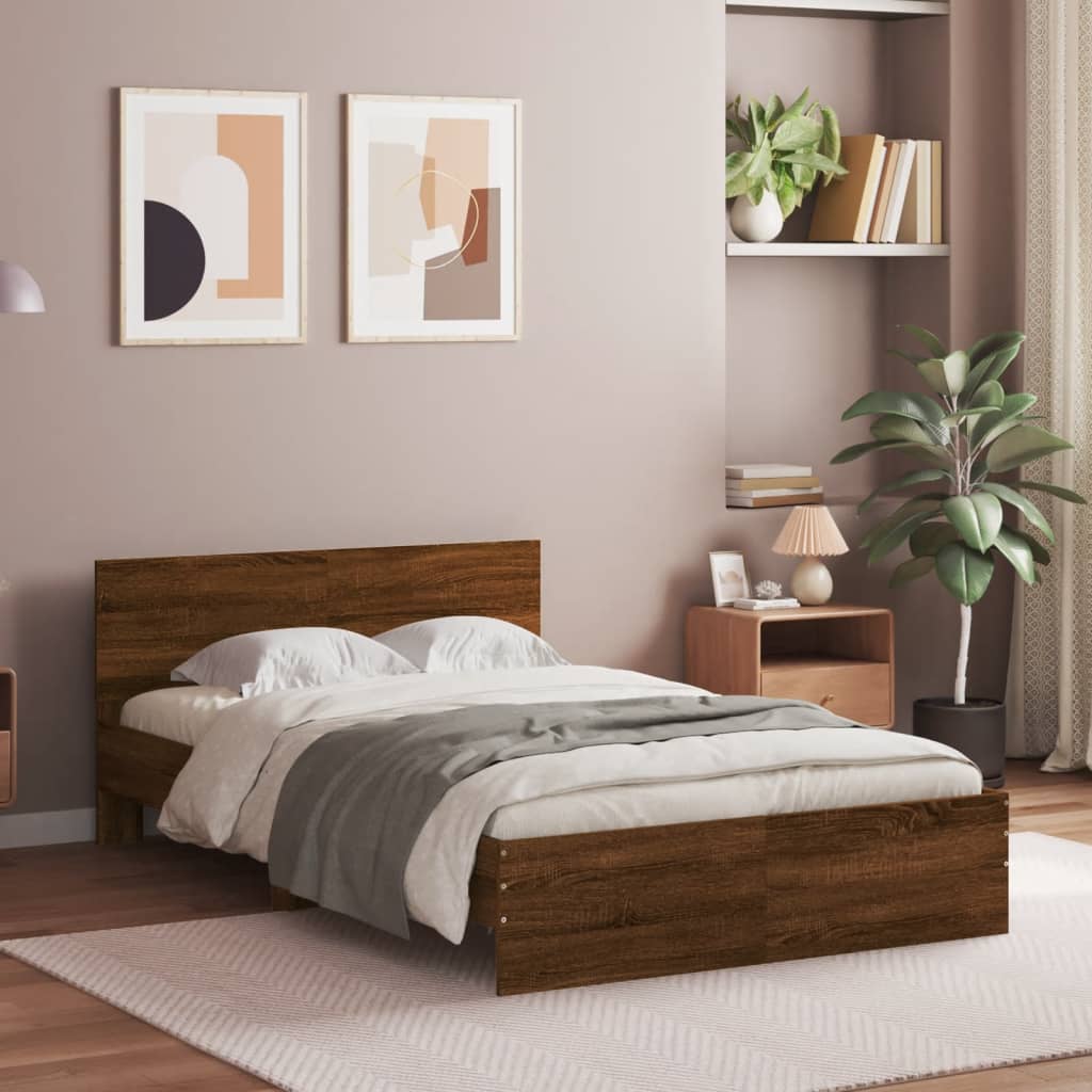 vidaXL Bed Frame with Headboard Brown Oak-Look 135x190 cm