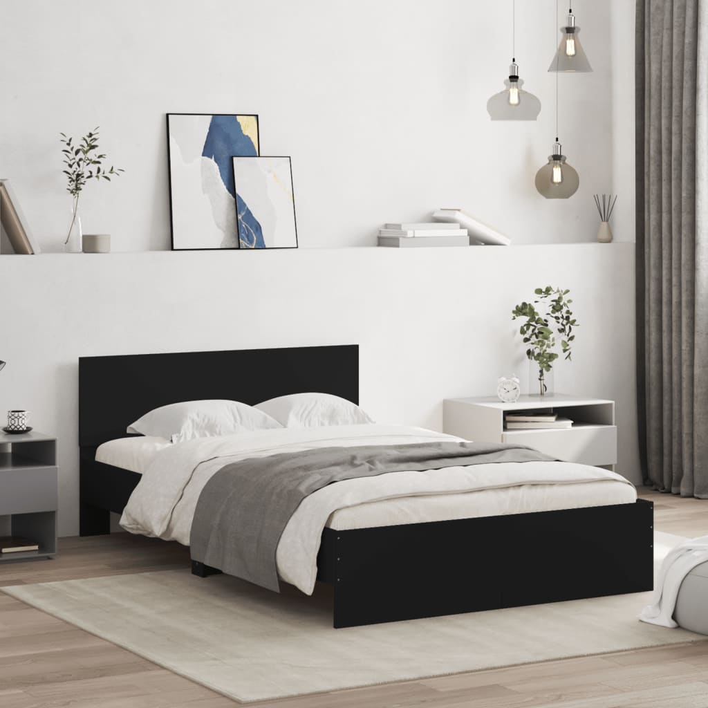 vidaXL Bed Frame with Headboard Black 120x190 cm