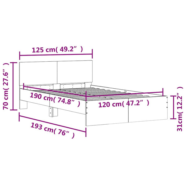 vidaXL Bed Frame with Headboard Sonoma Oak 120x190 cm