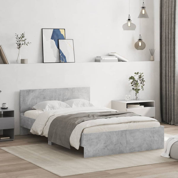 vidaXL Bed Frame with Headboard Concrete Gray 120x190 cm