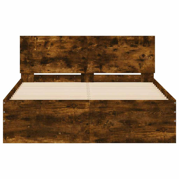 vidaXL Bed Frame with Headboard Smoked Oak 120x190 cm