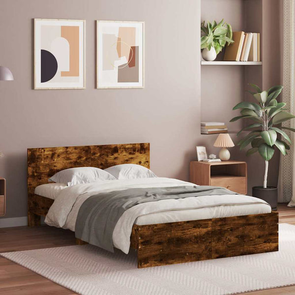vidaXL Bed Frame with Headboard Smoked Oak 120x190 cm