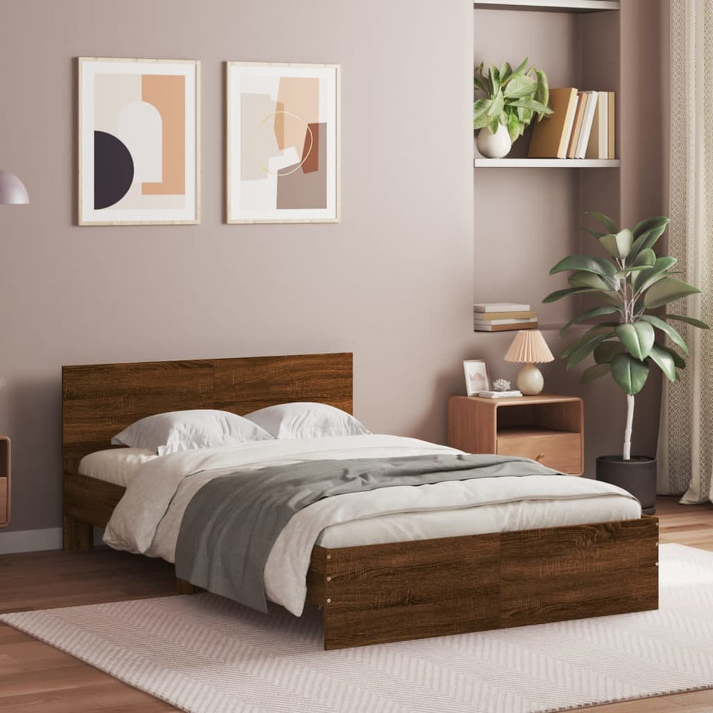 vidaXL Bed Frame with Headboard Brown Oak-Look 120x190 cm