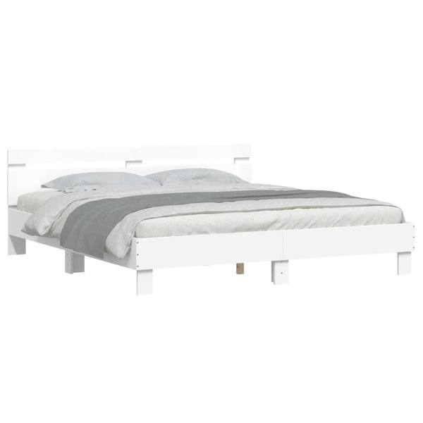 vidaXL Bed Frame with Headboard and LED White 200x200 cm