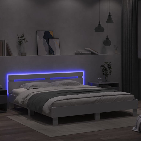 vidaXL Bed Frame with Headboard and LED White 200x200 cm