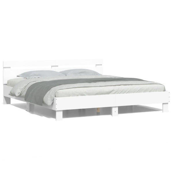 vidaXL Bed Frame with Headboard and LED White 200x200 cm