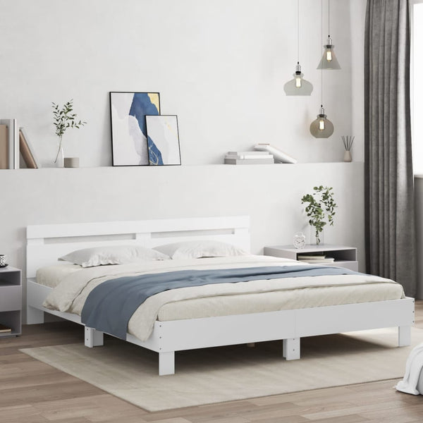 vidaXL Bed Frame with Headboard and LED White 200x200 cm