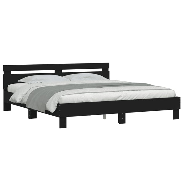 vidaXL Bed Frame with Headboard and LED Lighting Black 200x200 cm
