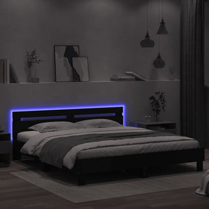 vidaXL Bed Frame with Headboard and LED Lighting Black 200x200 cm