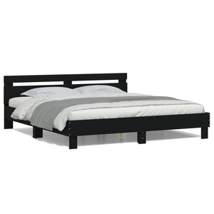 vidaXL Bed Frame with Headboard and LED Lighting Black 200x200 cm