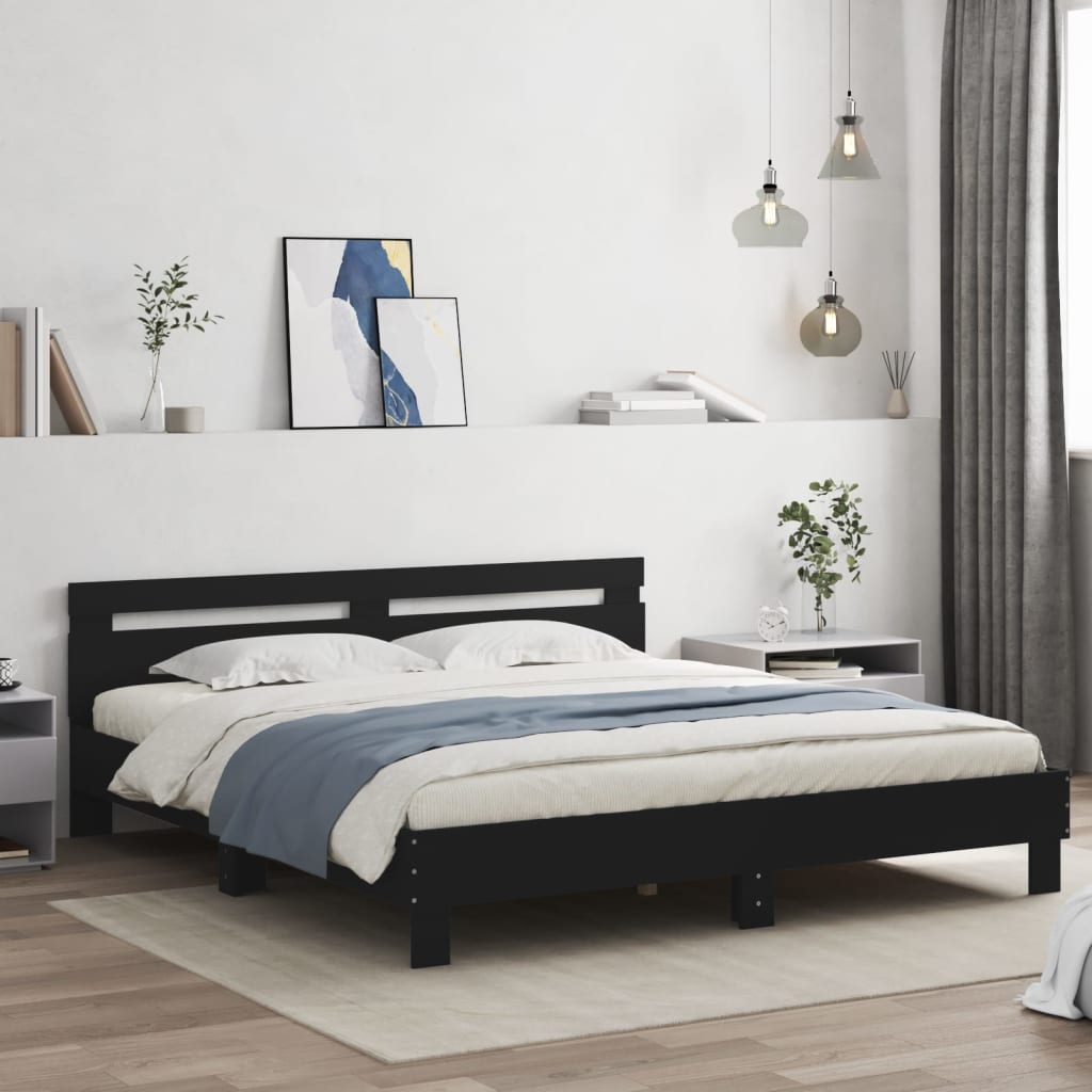 vidaXL Bed Frame with Headboard and LED Lighting Black 200x200 cm