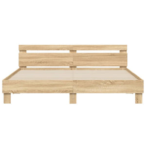 vidaXL Bed Frame with Headboard and LED Sonoma Oak