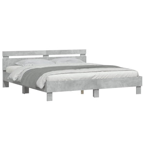 vidaXL Bed Frame with Headboard and LED Lighting Concrete Grey