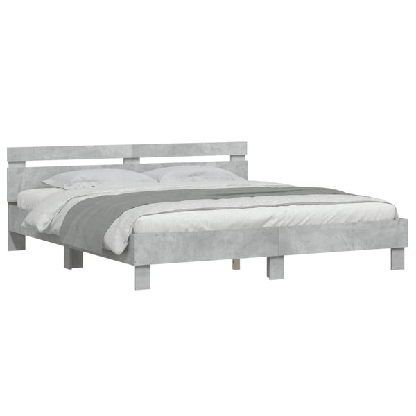 vidaXL Bed Frame with Headboard and LED Lighting Concrete Grey