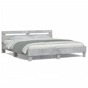 vidaXL Bed Frame with Headboard and LED Lighting Concrete Grey