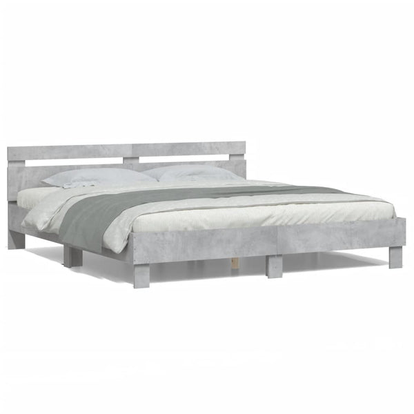 vidaXL Bed Frame with Headboard and LED Lighting Concrete Grey