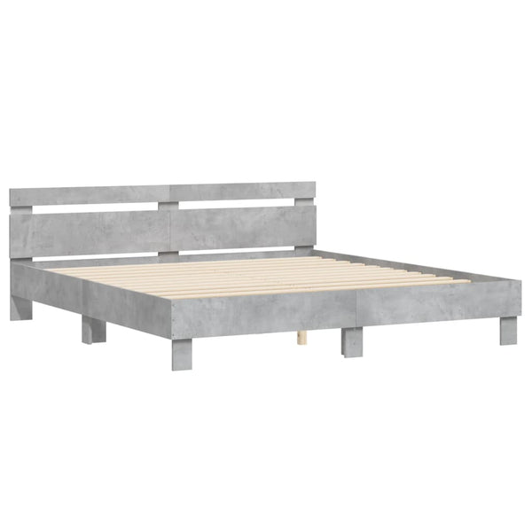 vidaXL Bed Frame with Headboard and LED Lighting Concrete Grey