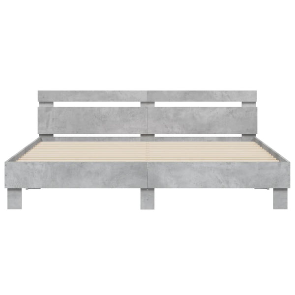 vidaXL Bed Frame with Headboard and LED Lighting Concrete Grey