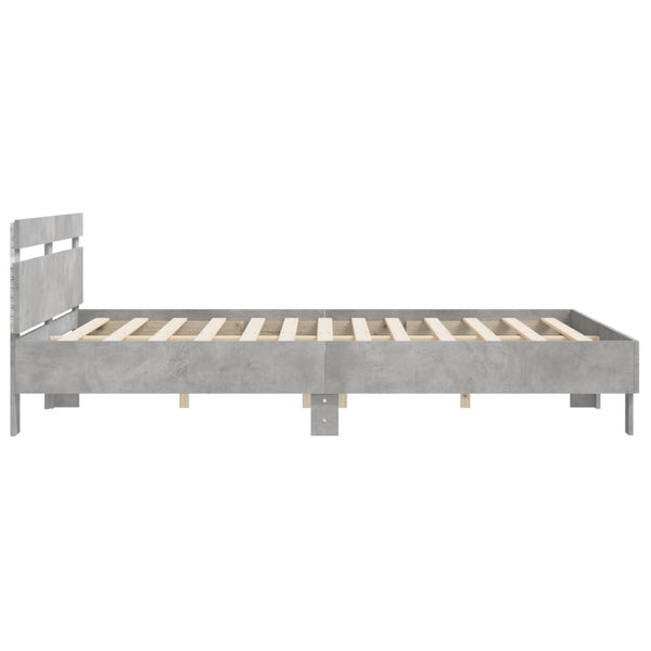vidaXL Bed Frame with Headboard and LED Lighting Concrete Grey
