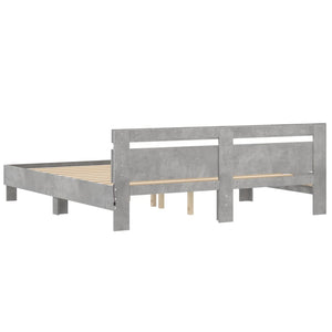 vidaXL Bed Frame with Headboard and LED Lighting Concrete Grey