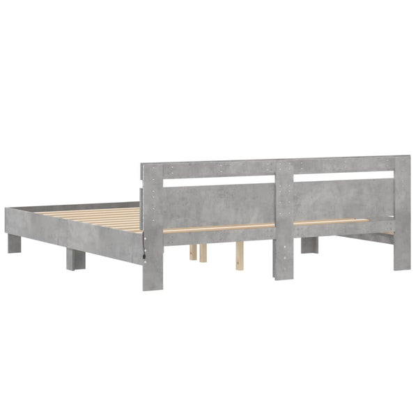 vidaXL Bed Frame with Headboard and LED Lighting Concrete Grey