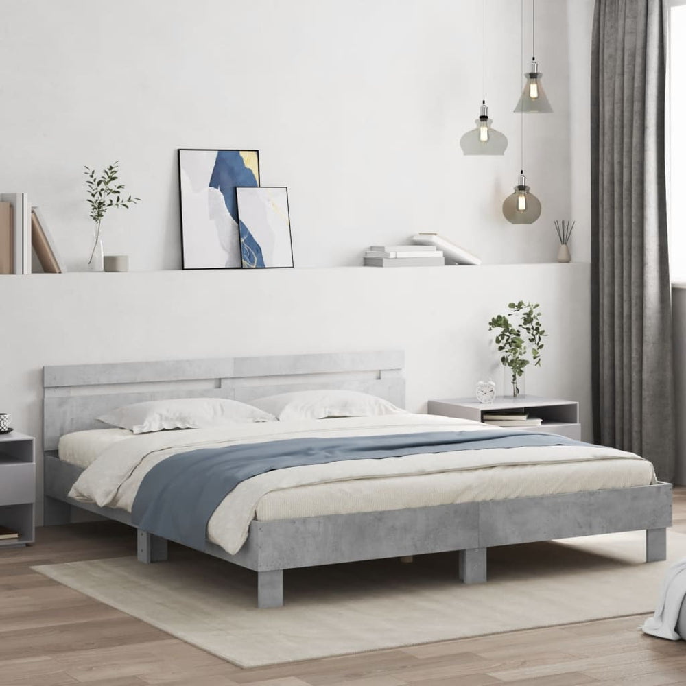 vidaXL Bed Frame with Headboard and LED Lighting Concrete Grey