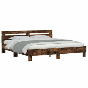 vidaXL Bed Frame with Headboard and LED Lighting Smoked Oak