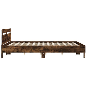 vidaXL Bed Frame with Headboard and LED Lighting Smoked Oak