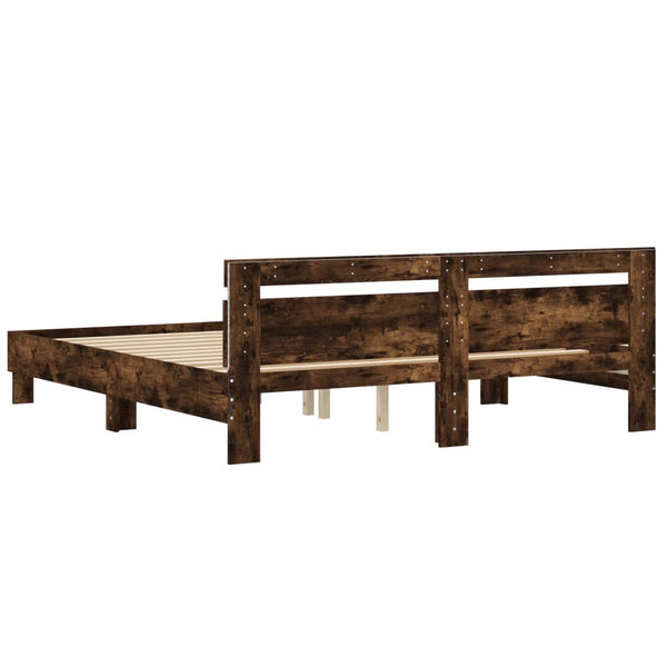 vidaXL Bed Frame with Headboard and LED Lighting Smoked Oak