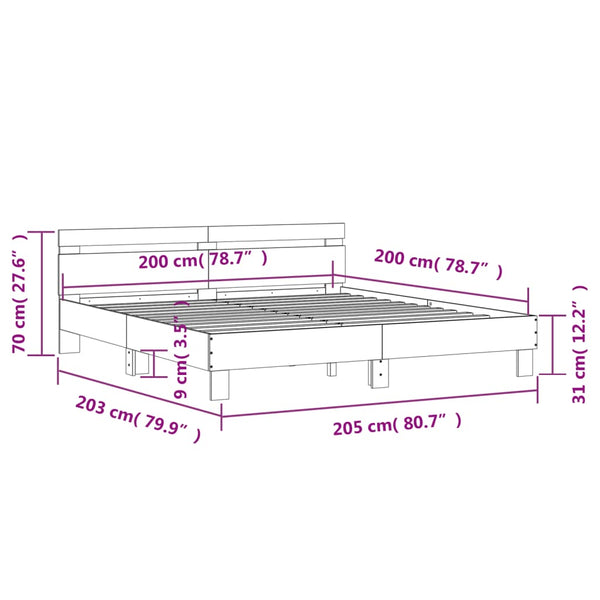 vidaXL Bed Frame with Headboard and LED Light Grey Sonoma