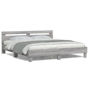 vidaXL Bed Frame with Headboard and LED Light Grey Sonoma