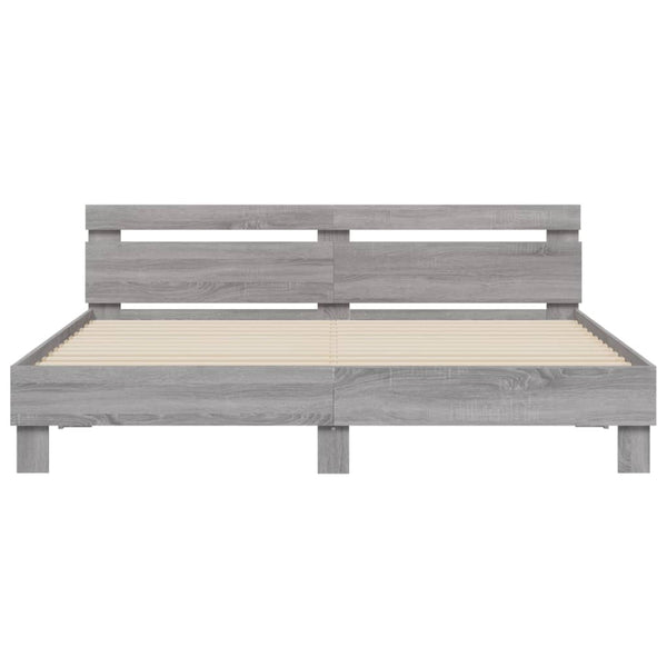 vidaXL Bed Frame with Headboard and LED Light Grey Sonoma