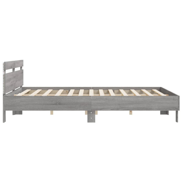 vidaXL Bed Frame with Headboard and LED Light Grey Sonoma