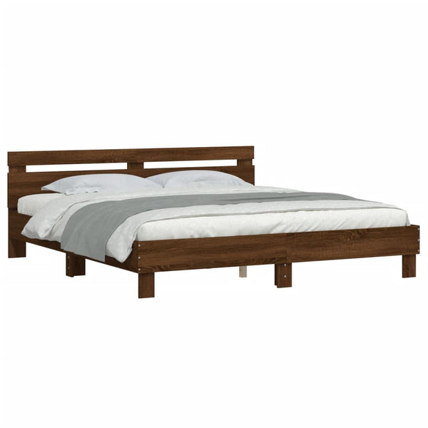 vidaXL Bed Frame with Headboard and LED Lighting Brown Oak Look