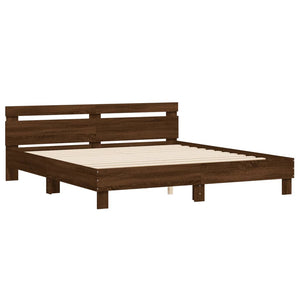 vidaXL Bed Frame with Headboard and LED Lighting Brown Oak Look