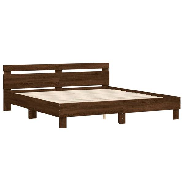 vidaXL Bed Frame with Headboard and LED Lighting Brown Oak Look