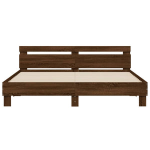 vidaXL Bed Frame with Headboard and LED Lighting Brown Oak Look