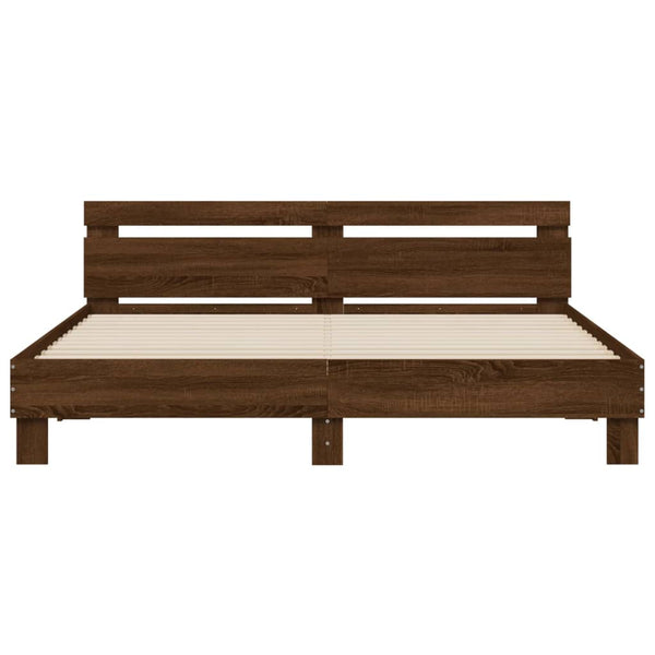 vidaXL Bed Frame with Headboard and LED Lighting Brown Oak Look