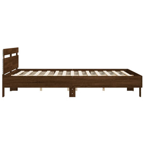 vidaXL Bed Frame with Headboard and LED Lighting Brown Oak Look