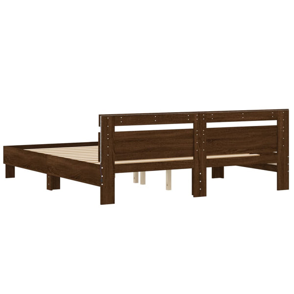 vidaXL Bed Frame with Headboard and LED Lighting Brown Oak Look