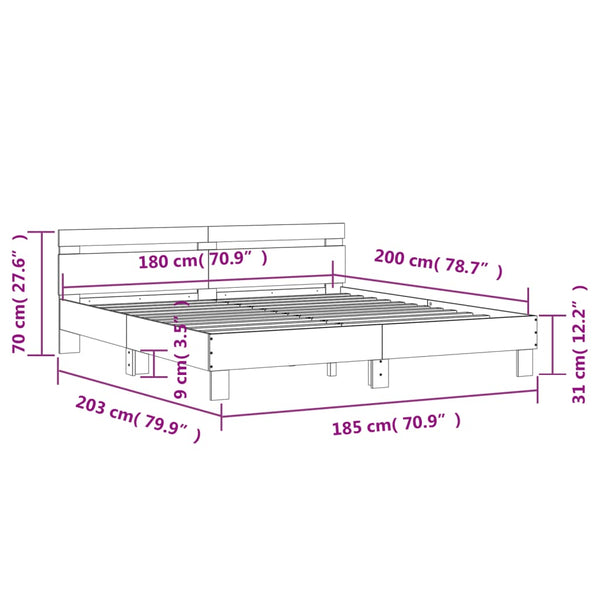 vidaXL Bed Frame with Headboard and LED Light White 180x200 cm