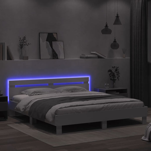 vidaXL Bed Frame with Headboard and LED Light White 180x200 cm