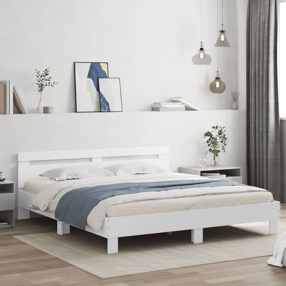 vidaXL Bed Frame with Headboard and LED Light White 180x200 cm