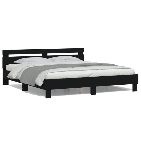 vidaXL Bed Frame with Headboard and LED Black 180x200 cm