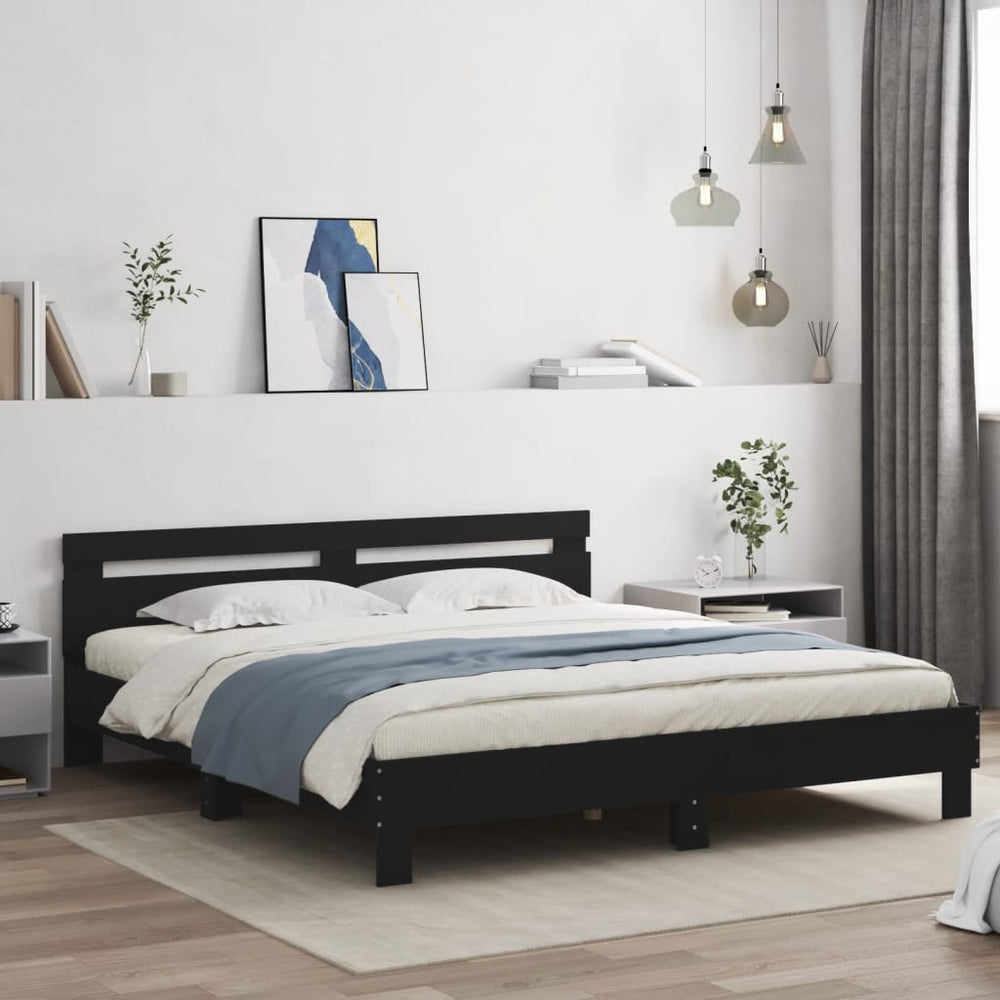 vidaXL Bed Frame with Headboard and LED Black 180x200 cm