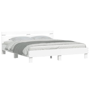 vidaXL Bed Frame with Headboard and LED White 160x200 cm