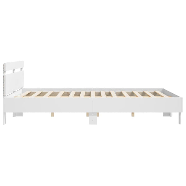 vidaXL Bed Frame with Headboard and LED White 160x200 cm